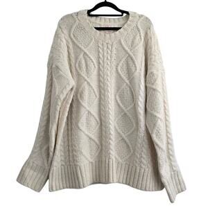 Pink Pineapple Sweater Ivory Cable Knit Pullover Sz M Cozy Winter Minimalist